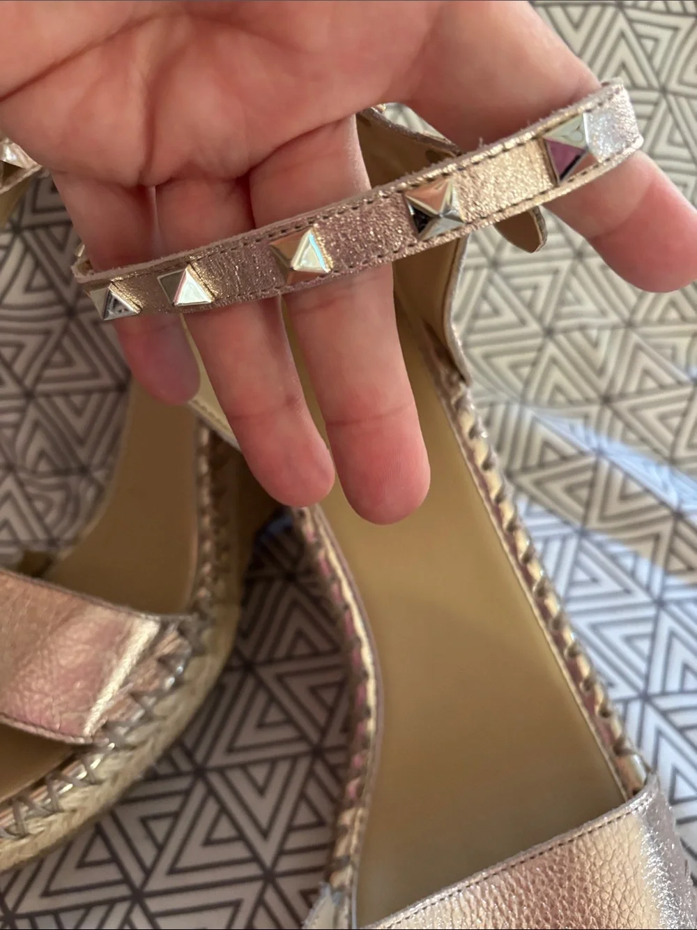 Marc Fisher Metallic Rose Gold Espadrille Wedge Sandals with Ankle Strap
